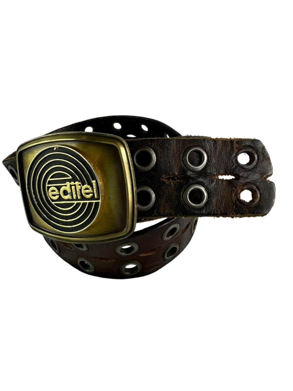 Genuine Vintage EDITEL Brown Leather Large Eyelet Belt Unisex Raintree 1979